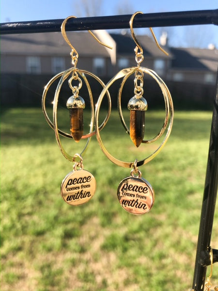 Serenity Gold Hoops with Tiger Eye Crystals