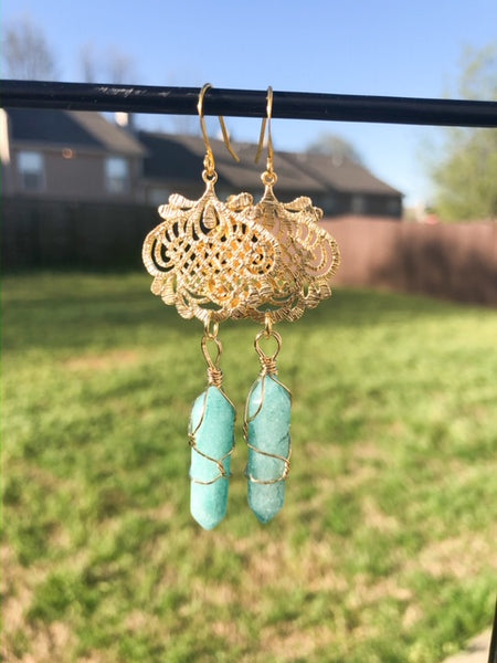 Sadie Filigree Chandelier with Amazonite Crystals