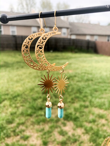 Moon Child Drop Earrings with Amazonite Crystals