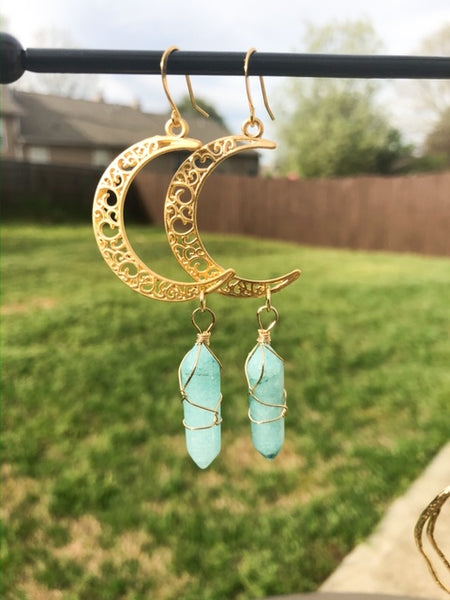 Moonchild Drop Earrings with Aquamarine Crystals