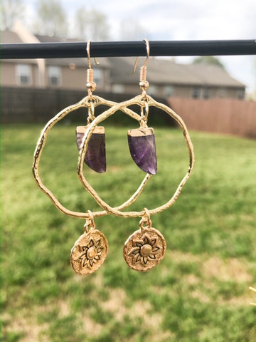 Celestial Flower Hoops with Amethyst Crystals