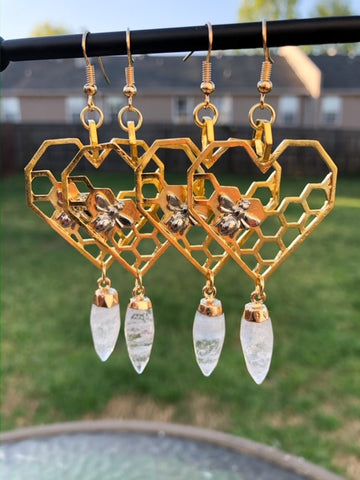 Ginger "Honey Bee" Hoops with Quartz Crystals