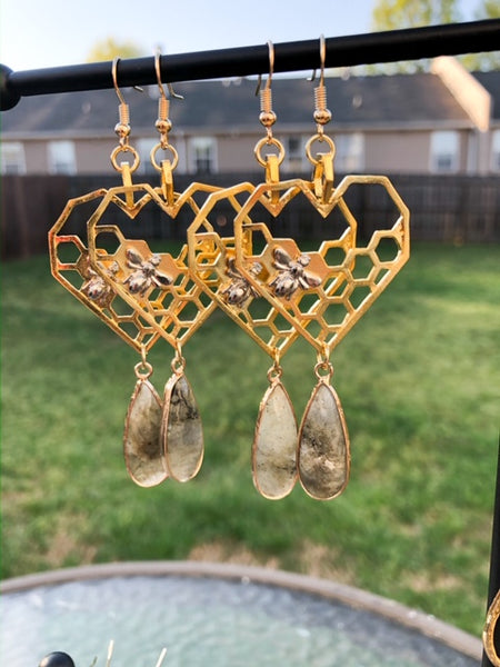 Ginger "Honey Bee" Hoops with Labradorite Crystals