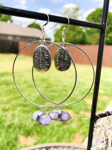 Namaste Hoops with Amethyst crystal