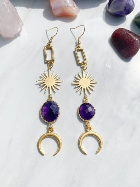 Summer love Drop Earrings with Amethyst Crystal