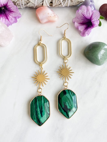 Summer Love Drop Earrings with Malachite  Gemstones