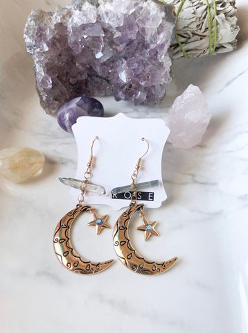 Luna Rose Crystal Moon Earrings